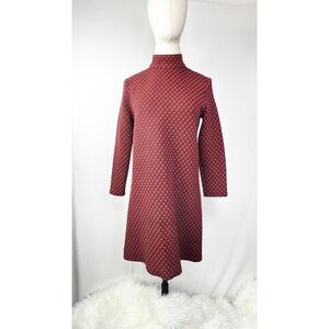 Tuckernuck | Sz S | Navy & Burnt Orange Geometric Print Quilted Mock Neck Dress